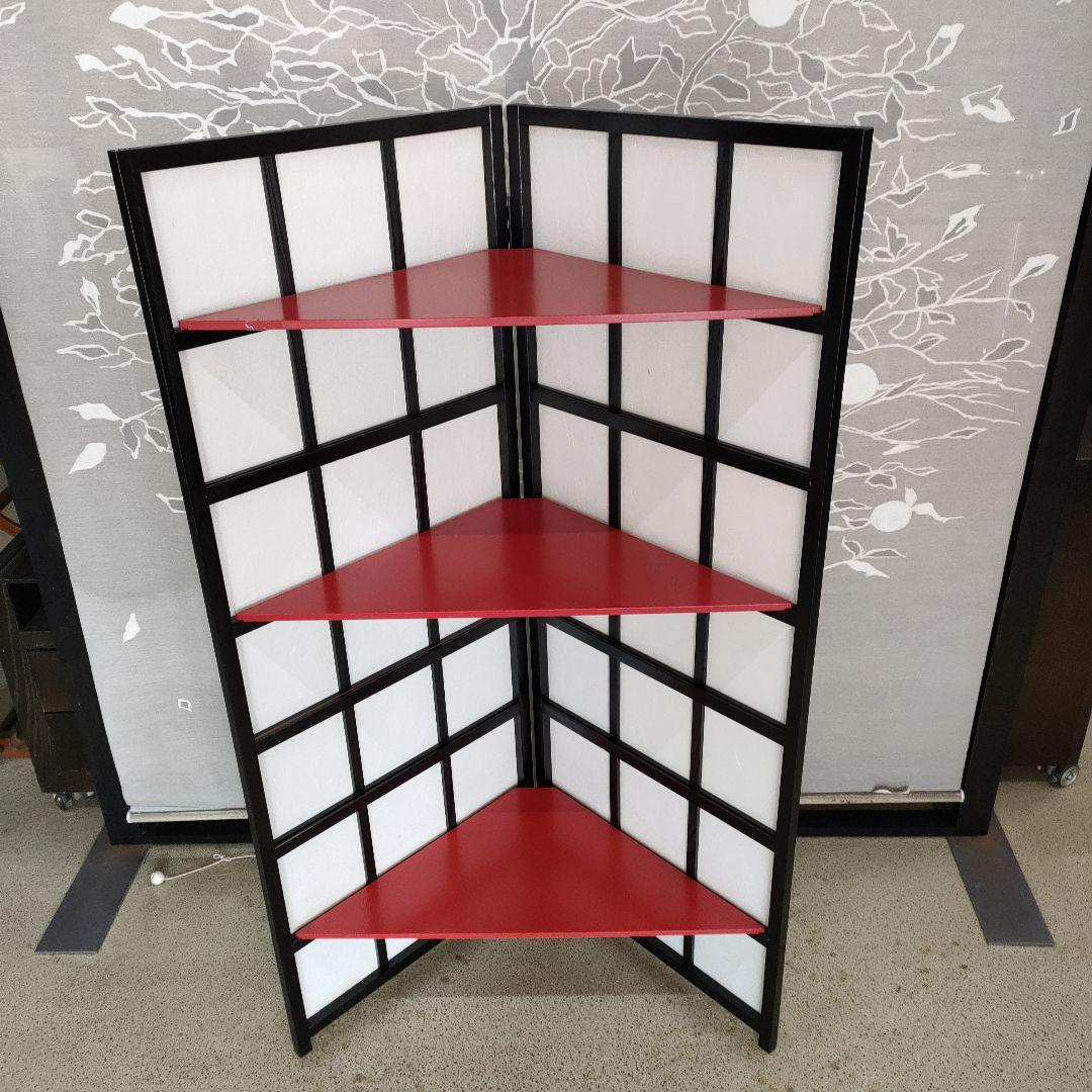 赤い3段コーナーシェルフ飾り棚使い道色々です高さ121cm折りたたみ収納可能！