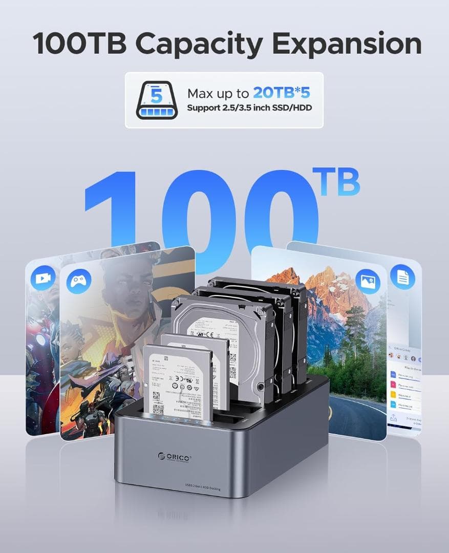 ORICO 5ベイ HDDスタンド オフラインクローン対応 100TB対応