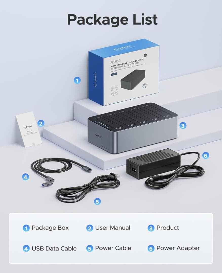 ORICO 5ベイ HDDスタンド オフラインクローン対応 100TB対応