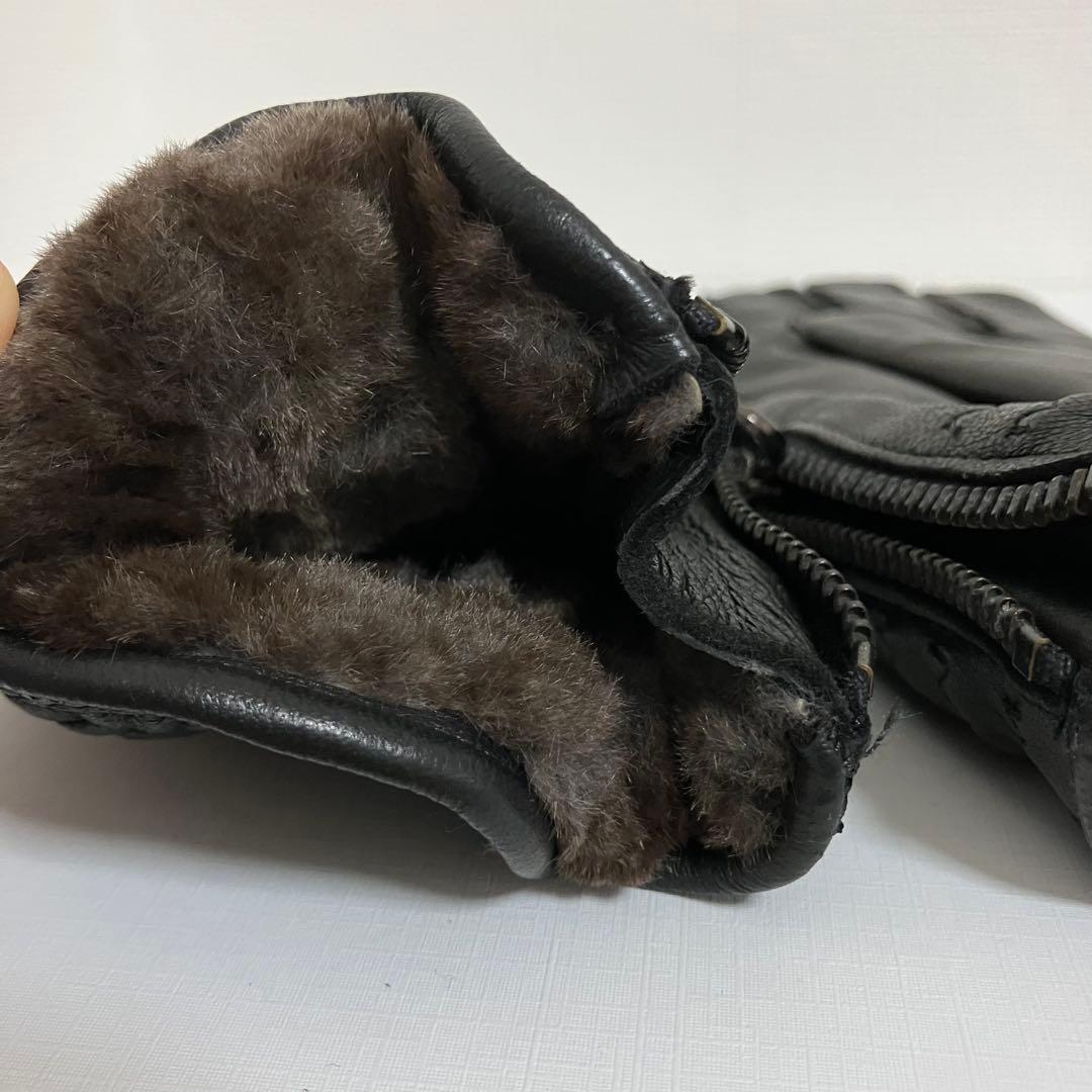 美品❤️MEROLA イタリア製 本革×カシミヤ100% メンズ手袋 ジッパー付
