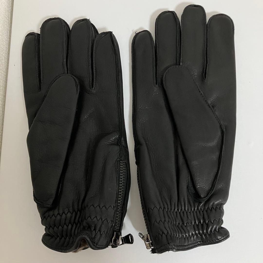美品❤️MEROLA イタリア製 本革×カシミヤ100% メンズ手袋 ジッパー付