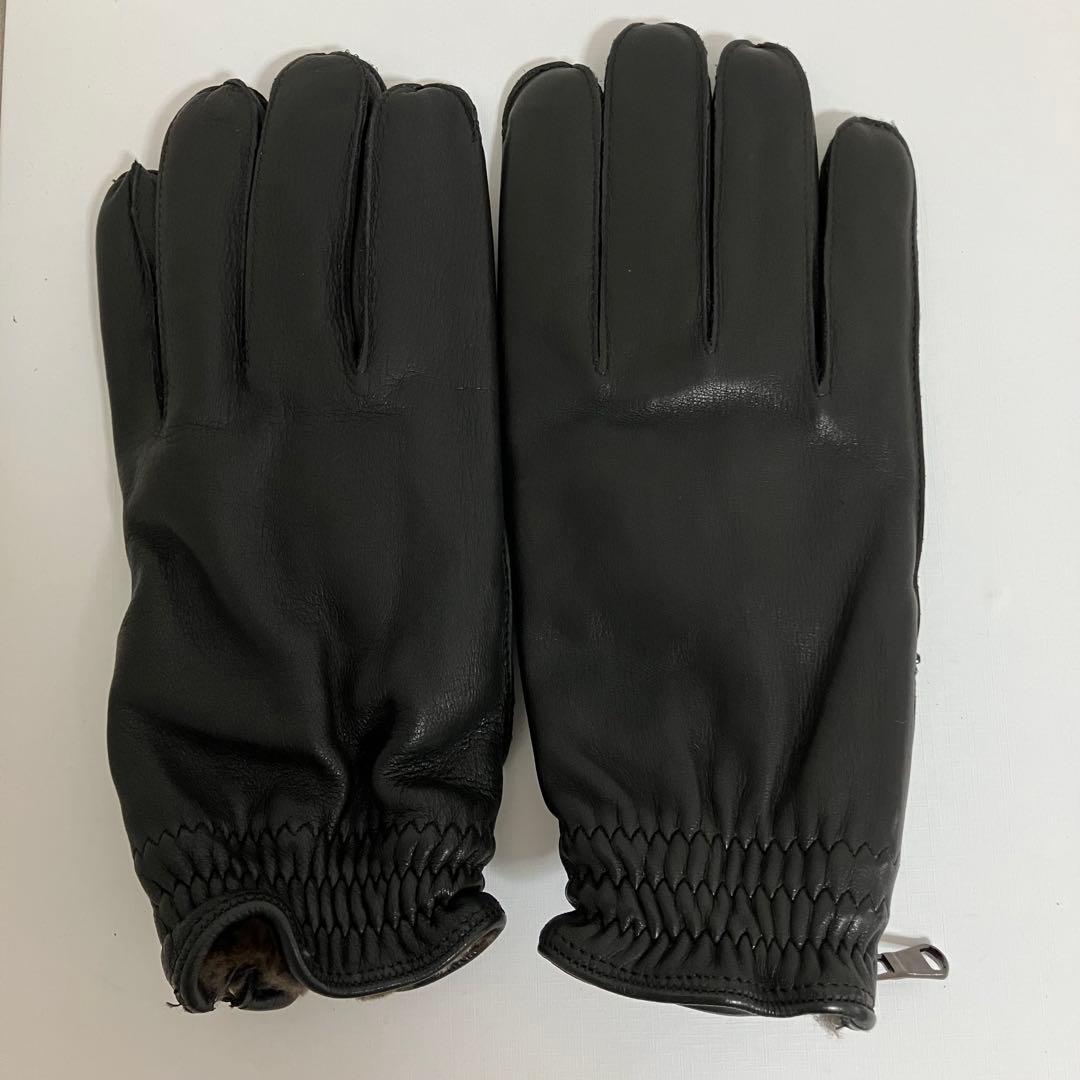 美品❤️MEROLA イタリア製 本革×カシミヤ100% メンズ手袋 ジッパー付