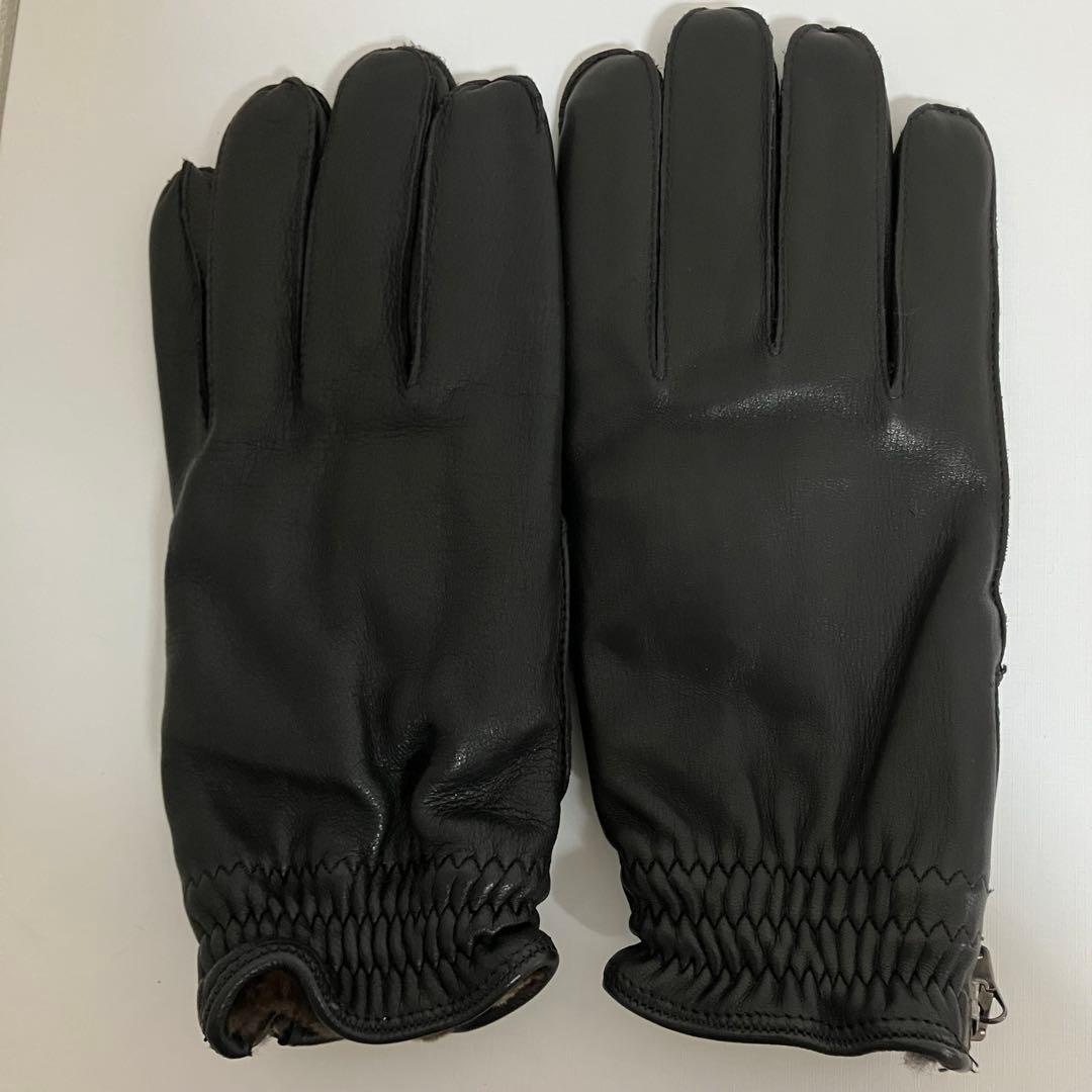 美品❤️MEROLA イタリア製 本革×カシミヤ100% メンズ手袋 ジッパー付