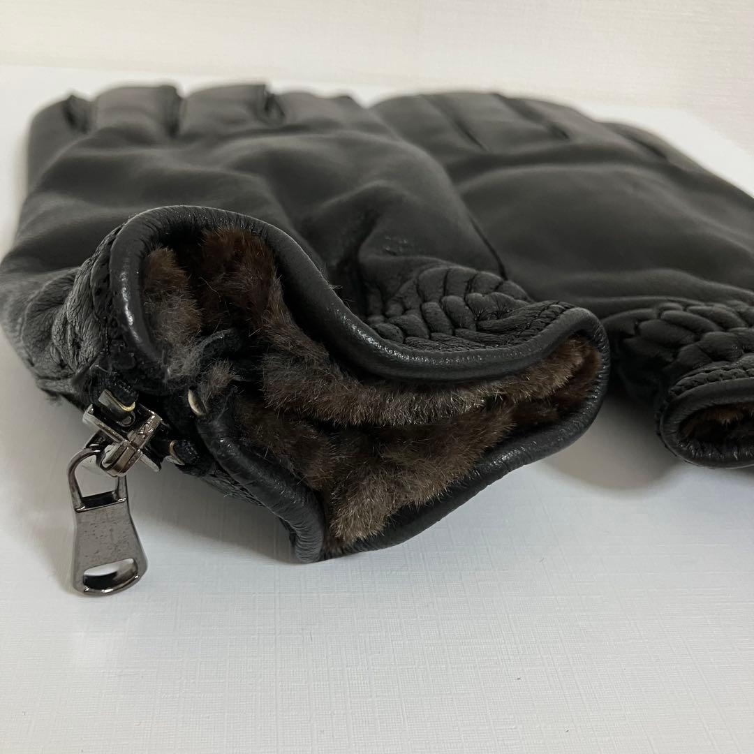 美品❤️MEROLA イタリア製 本革×カシミヤ100% メンズ手袋 ジッパー付