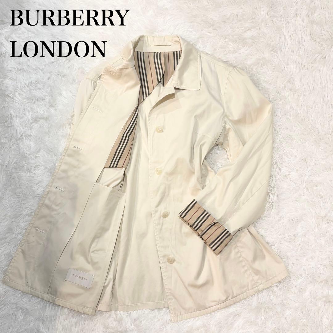 バーバリーロンドン　トレンチコート ストライプ　アイボリー　L
