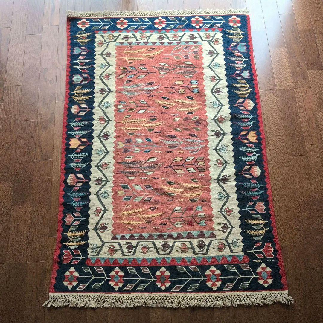 【極美品】手織り キリム トルコ・ウシャク産 絨毯 ウール 115×177cm