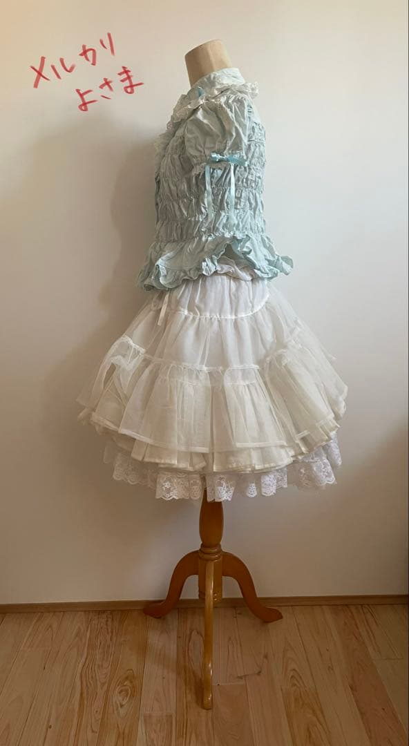 AngelicPretty胸元レースシャーリングブラウス*サックス*大きいサイズ