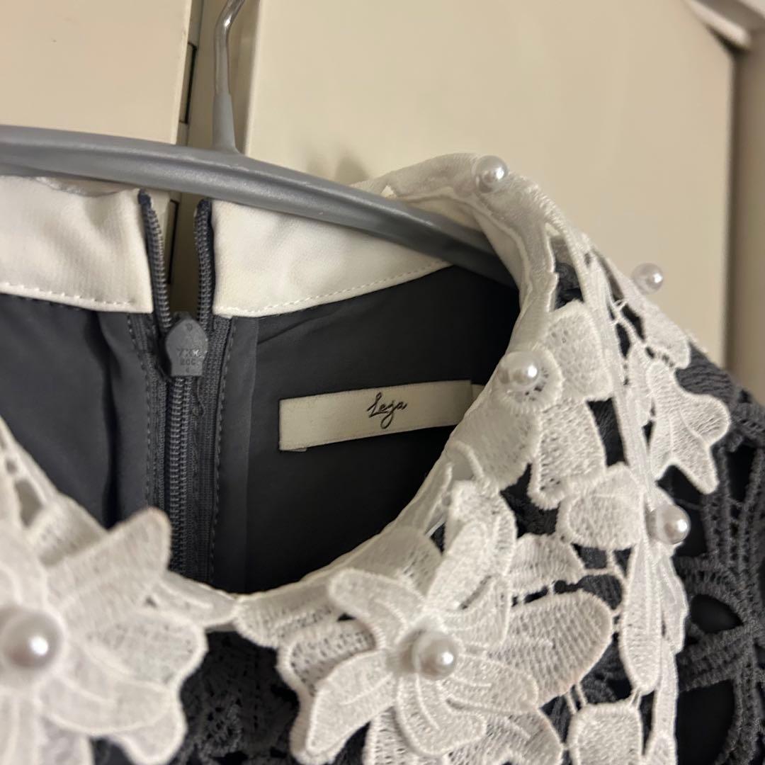 LEJA 花柄レースカラースパンコール刺繍Aラインフレアドレスワンピース