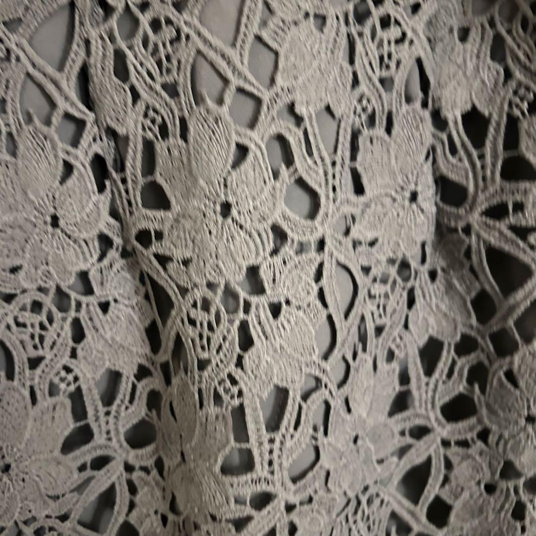 LEJA 花柄レースカラースパンコール刺繍Aラインフレアドレスワンピース