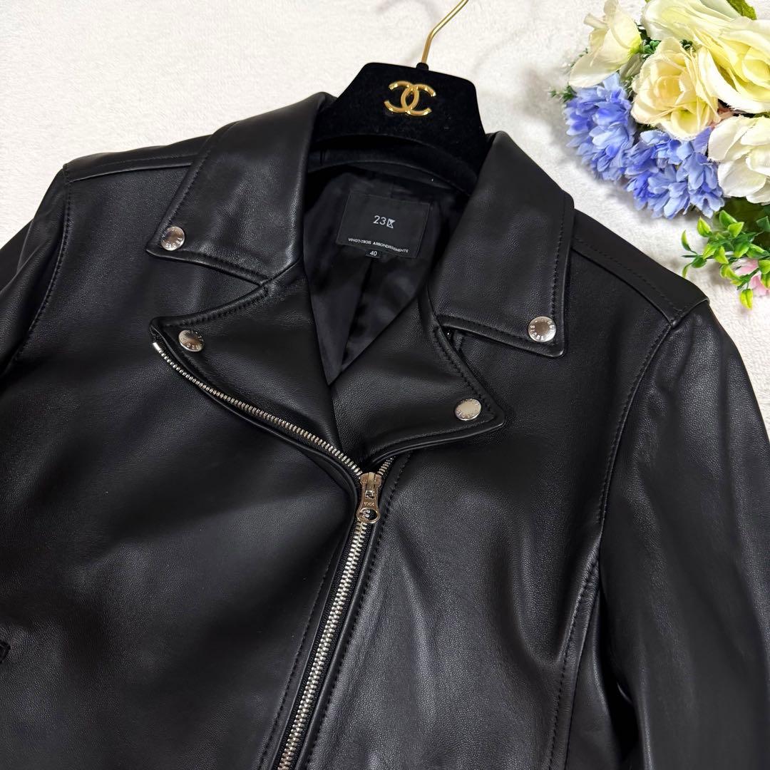 美品★23区★ラムレザーダブルライダースジャケット　40 羊革 ブラック　黒