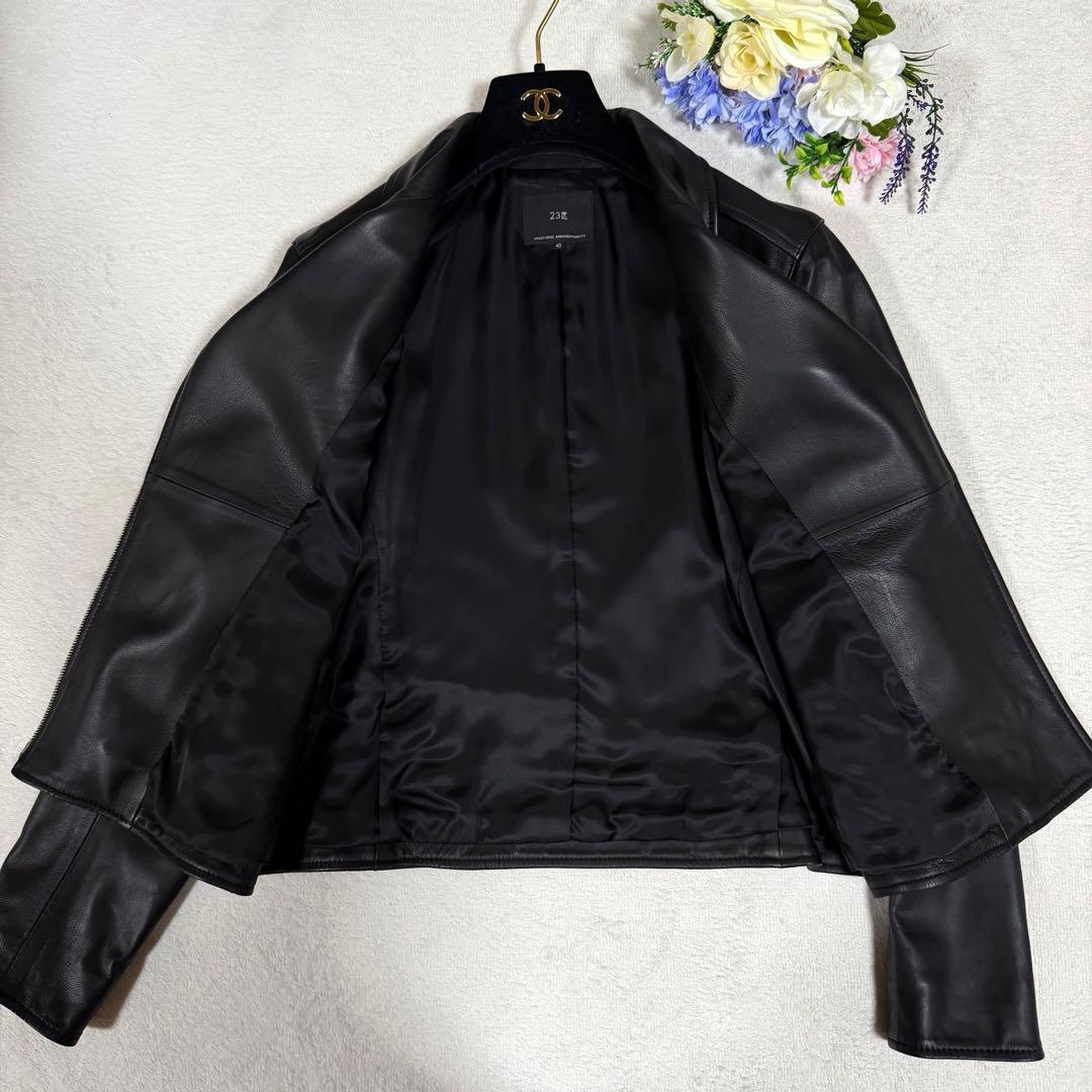 美品★23区★ラムレザーダブルライダースジャケット　40 羊革 ブラック　黒