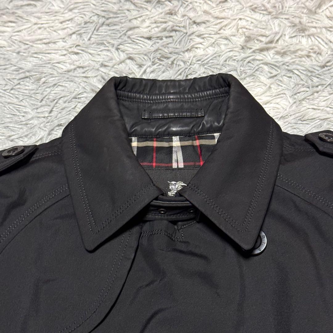 バーバリーブラックレーベル トレンチコート 裏地チェック 腰ベルト付き Lサイズ