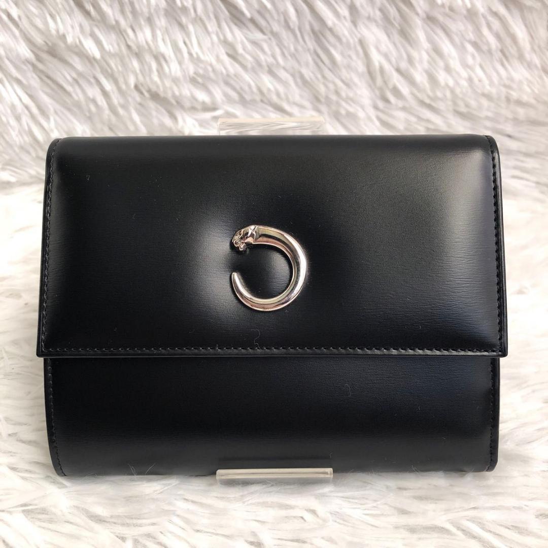 財布 ブランド 黒 Cartier カルティエ パンテール 箱付き レザー 本革