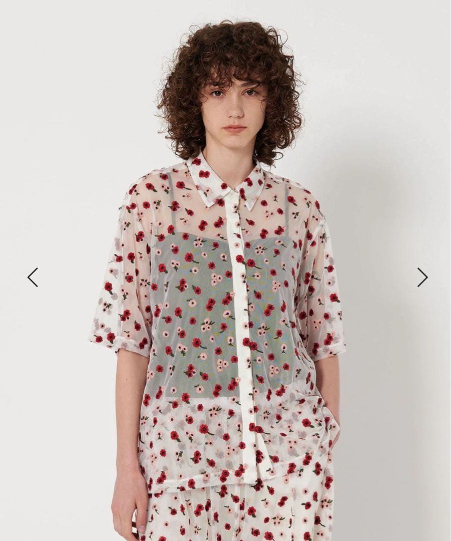 【未使用】6 ROKU ナイロンチュールエンブロイダリーシャツ