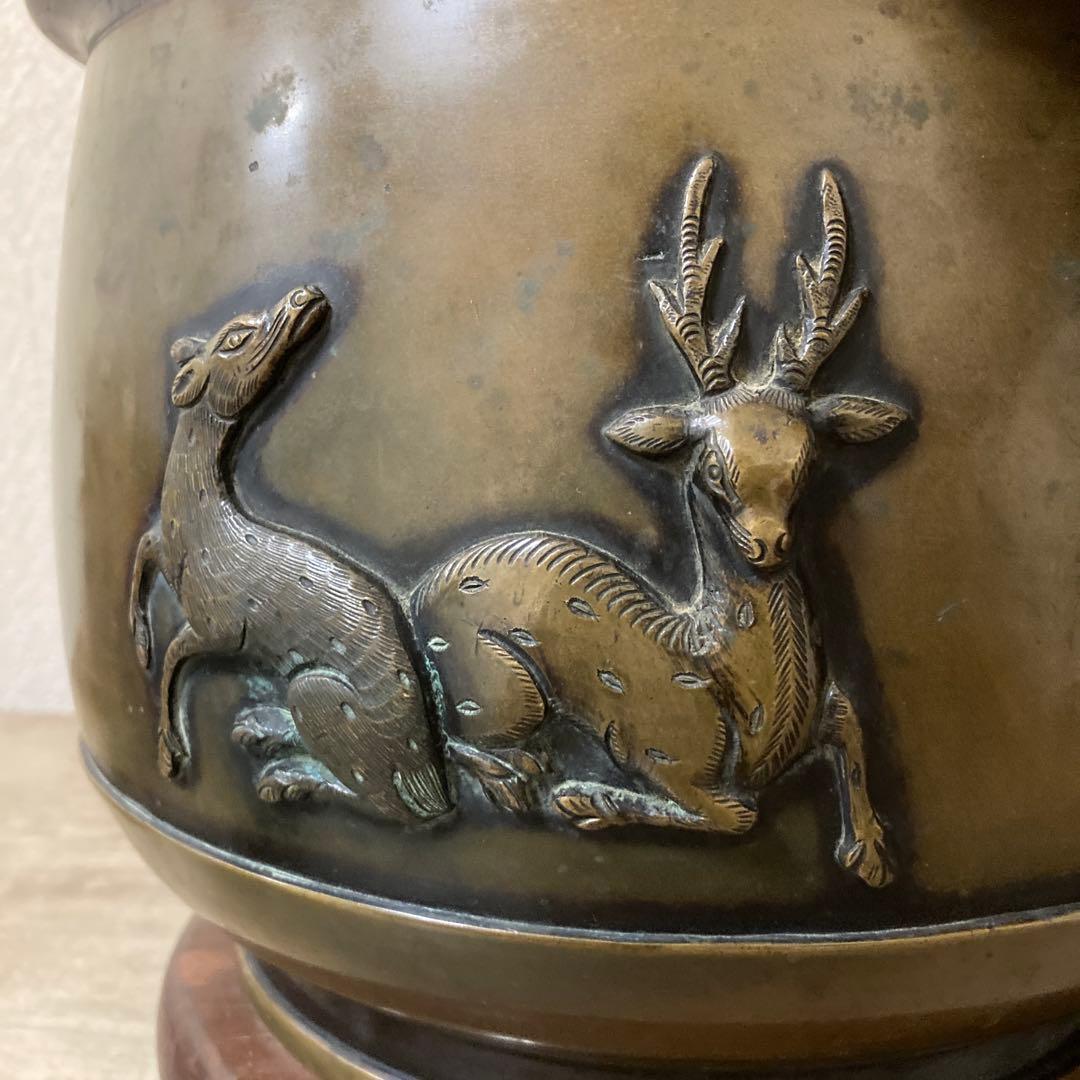 時代銅火鉢　壱対　宣徳火鉢　江戸文政　手炙り　アンティーク　珍品　高肉彫
