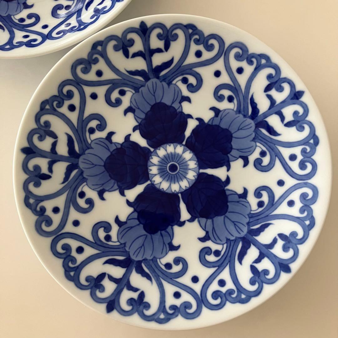 未使用★美品　深川製磁　染付菊唐草　皿　深皿　プレート　2枚