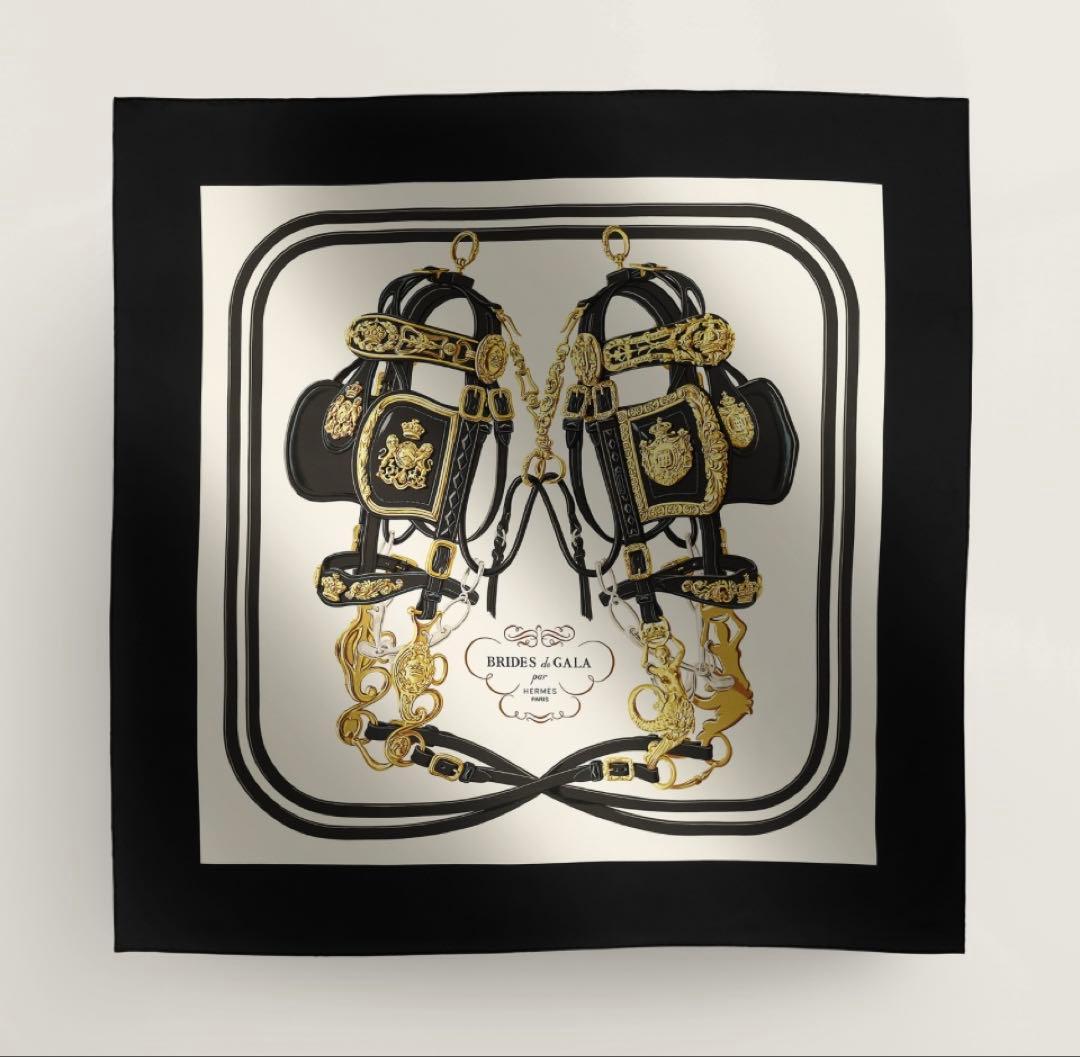 エルメス カレ 90 シルク スカーフ ブリッド・ドゥ・ガラ 黒