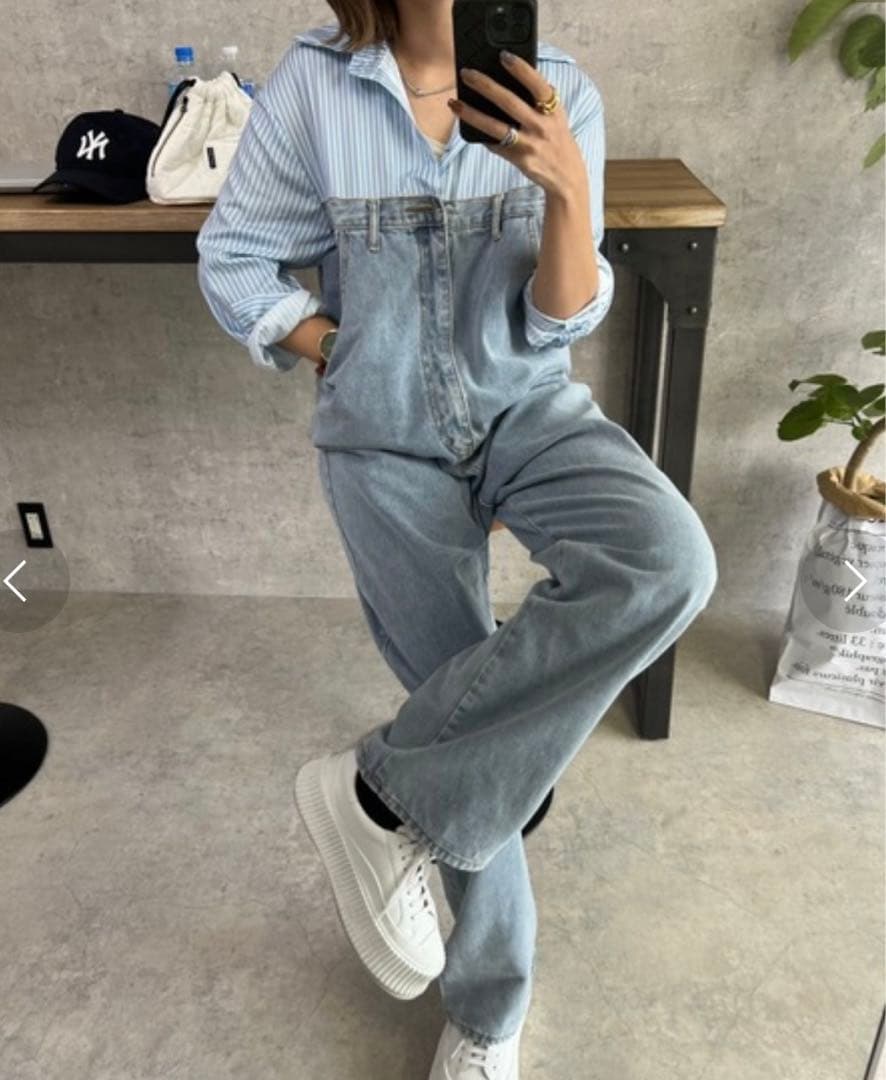 owndaily シャツドッキングデニムジャンプスーツ