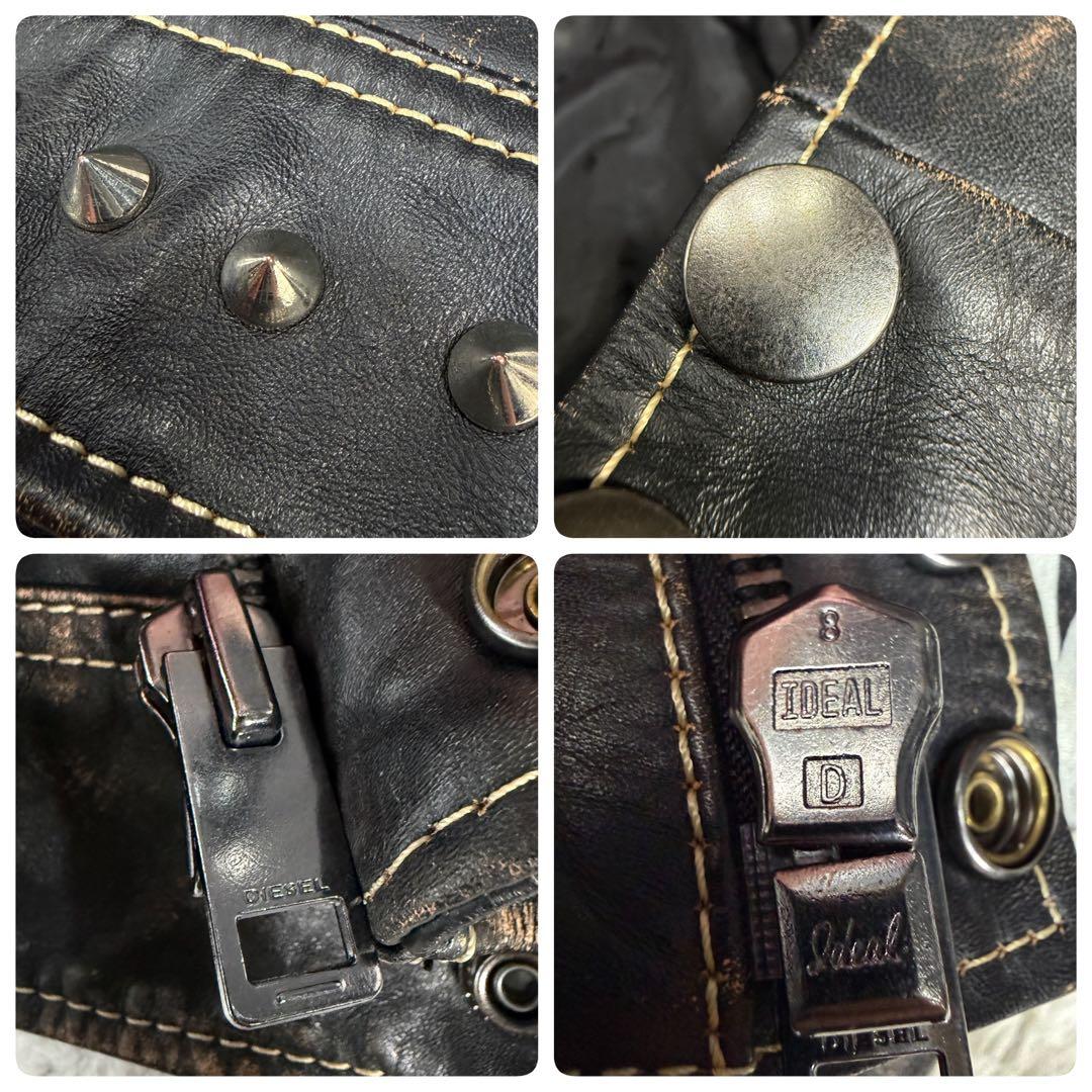 極美品 DIESEL 2000s Y2K スタッズ ライダース レザージャケット