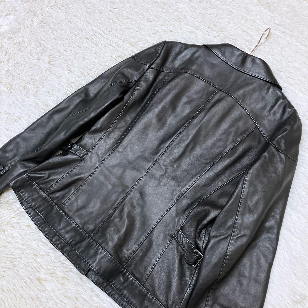 【美品】ROCHAS シープスキン レザージャケット レース 濃茶　Mサイズ