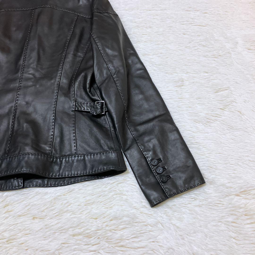 【美品】ROCHAS シープスキン レザージャケット レース 濃茶　Mサイズ