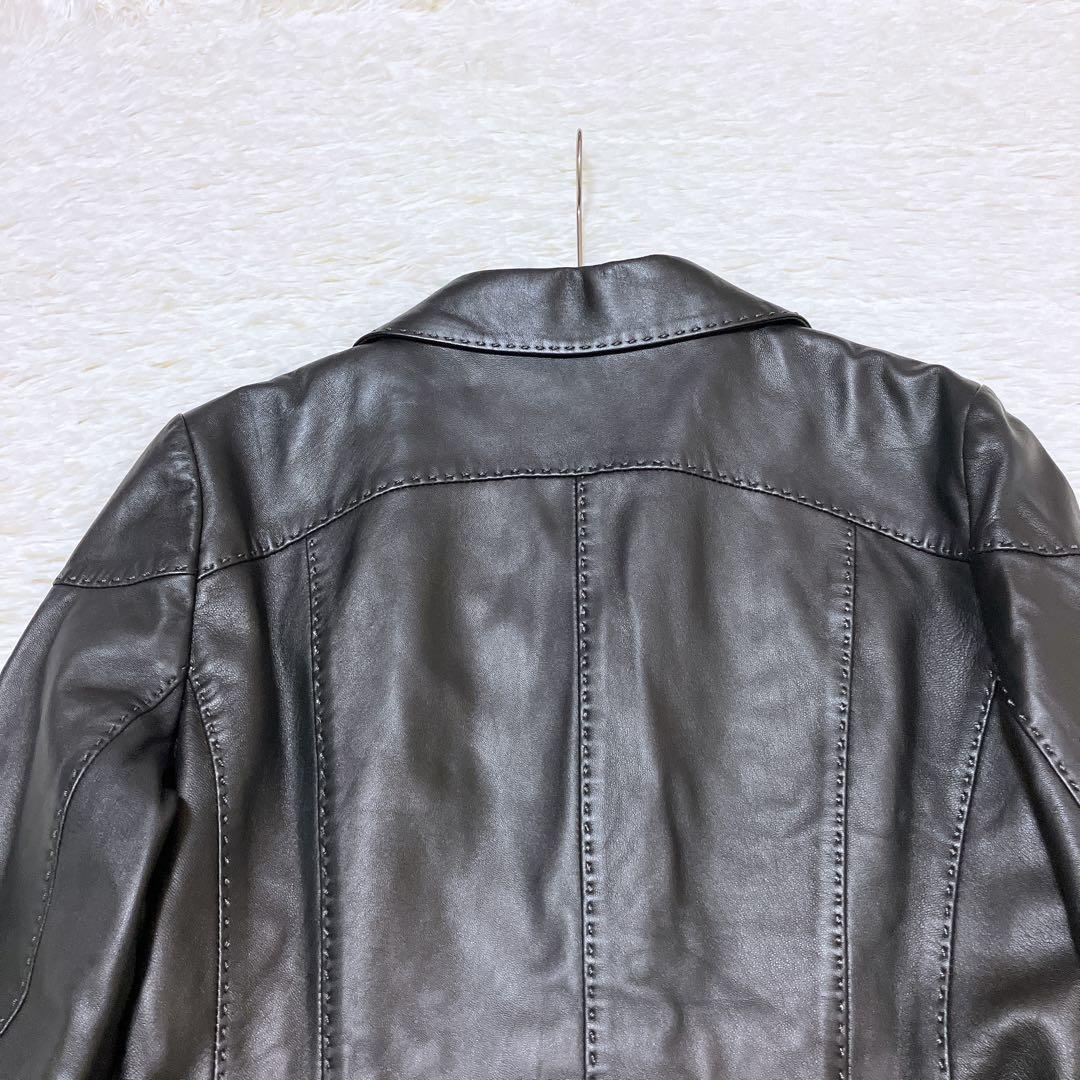 【美品】ROCHAS シープスキン レザージャケット レース 濃茶　Mサイズ