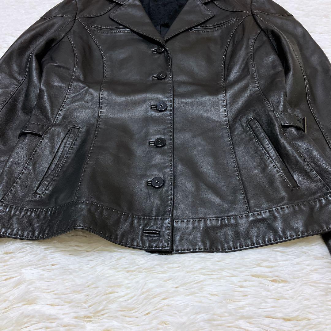 【美品】ROCHAS シープスキン レザージャケット レース 濃茶　Mサイズ