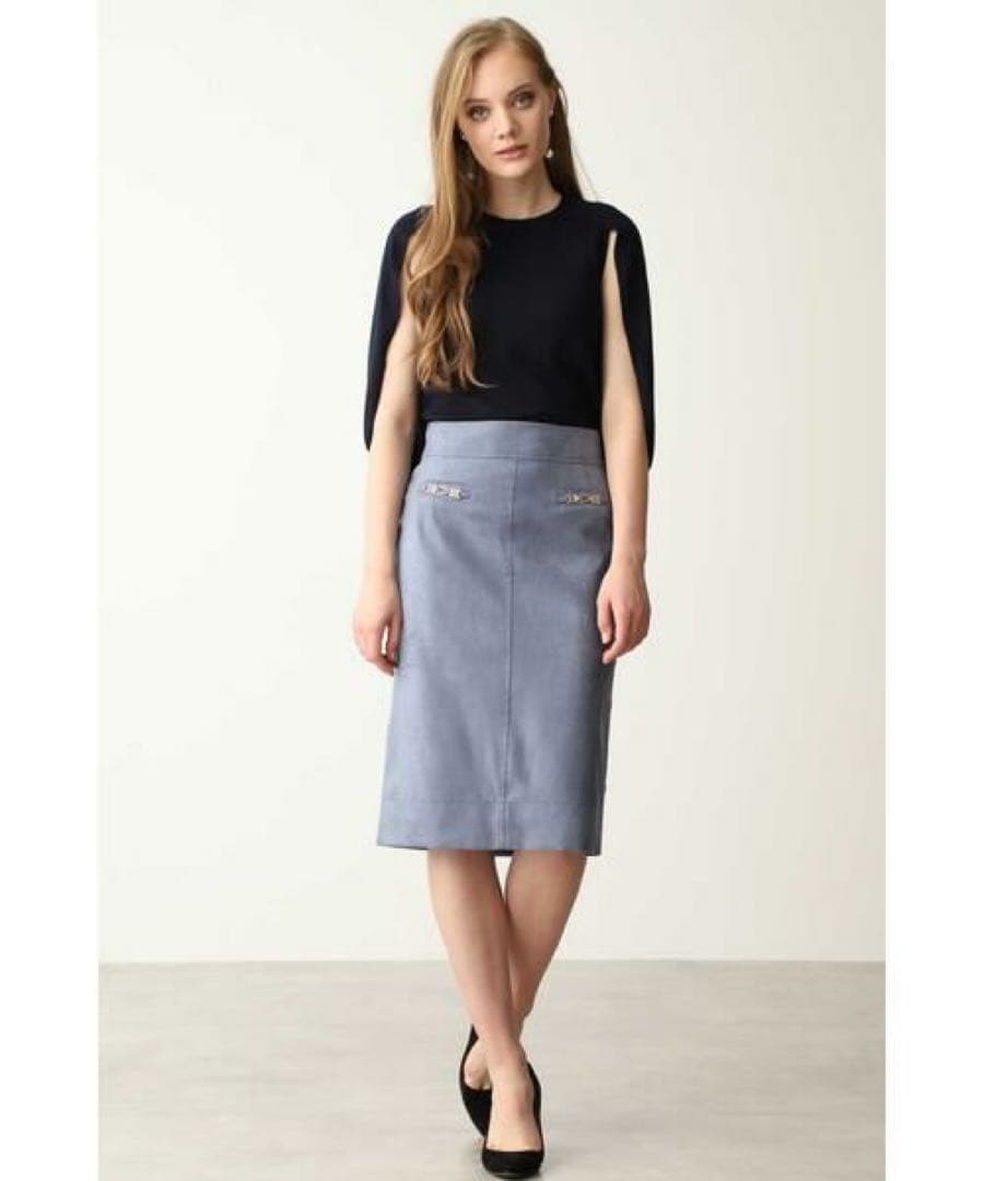 PINKY & DIANNE エルモザスエードビットスカート　ブルー