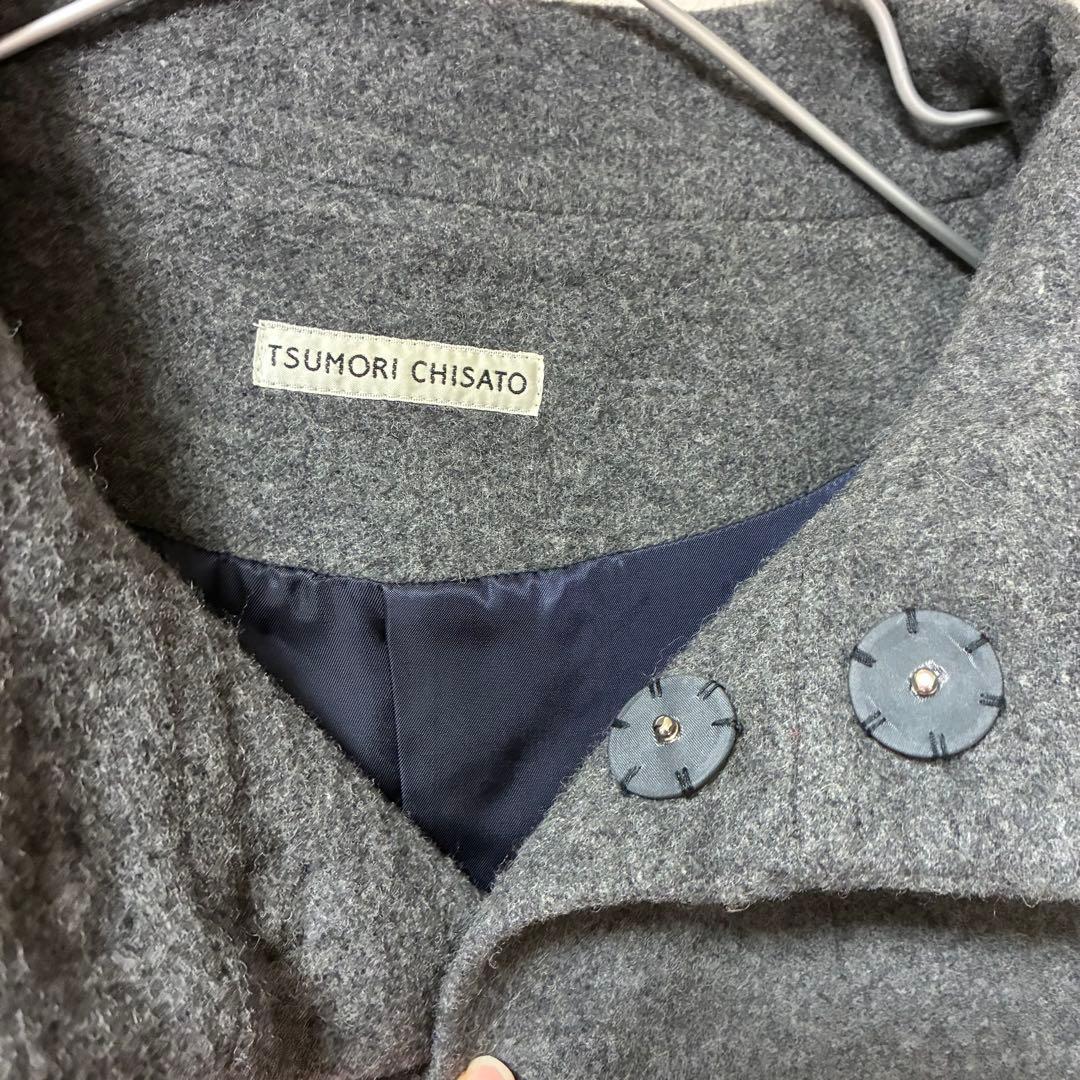 TSUMORI CHISATO モヘヤロングコート グレー・ネイビーツモリチサト