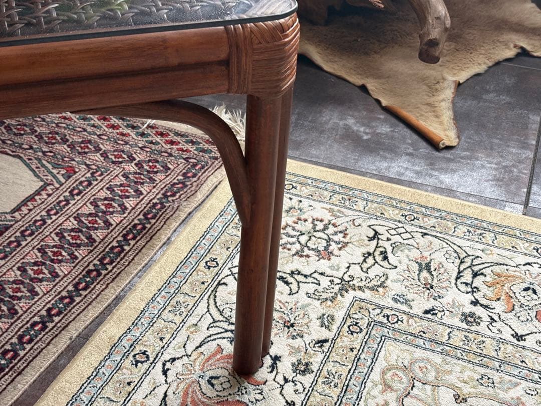 ラタン　ガラステーブル　センターテーブル　ローテーブル　ビンテージ　IZ