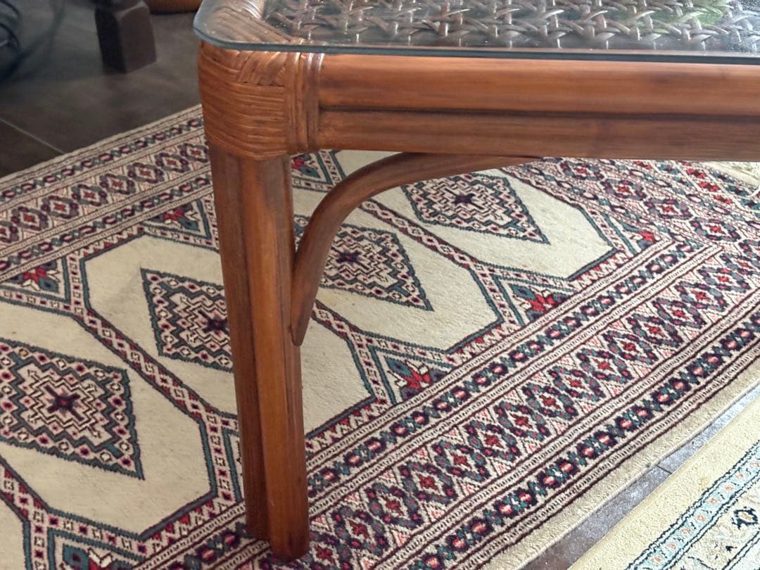 ラタン　ガラステーブル　センターテーブル　ローテーブル　ビンテージ　IZ