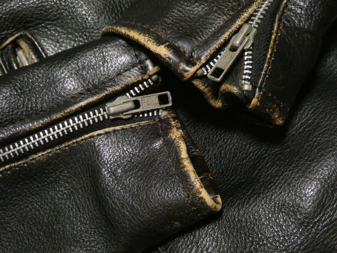 ヴィンテージ！USED加工！ライナー付き完品！短丈シングルレザーライダース38