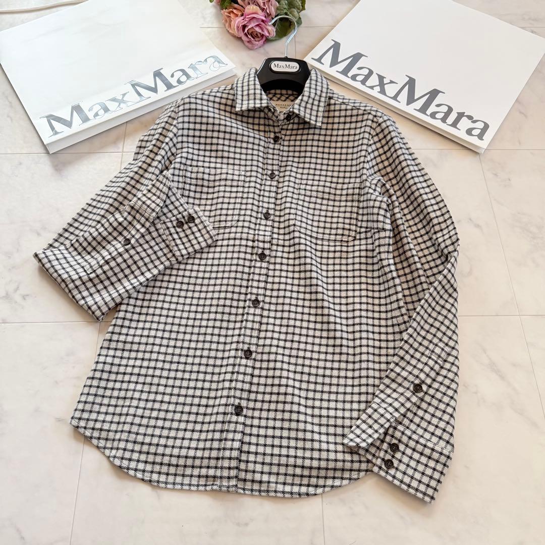 美品★マックスマーラ バージンウールケーブルニットセーター チェックシャツ 2点