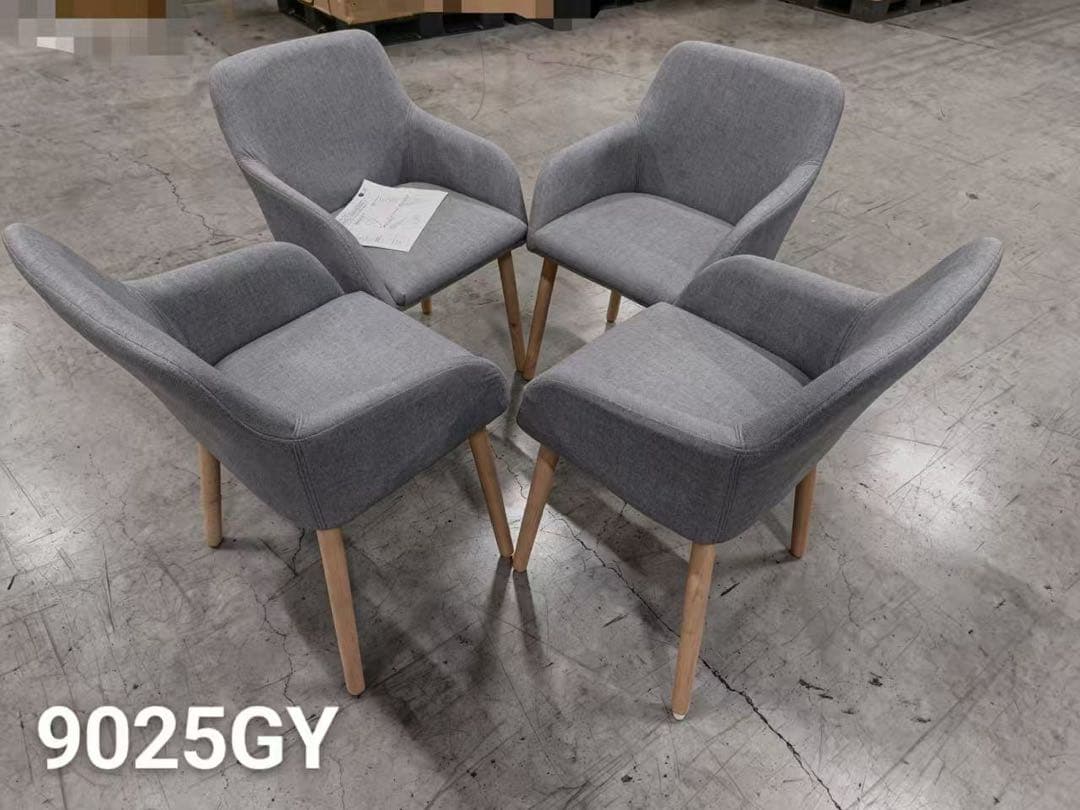 新品ダイニングチェア グレー4脚セット 布張り北欧風デザインファブリック製