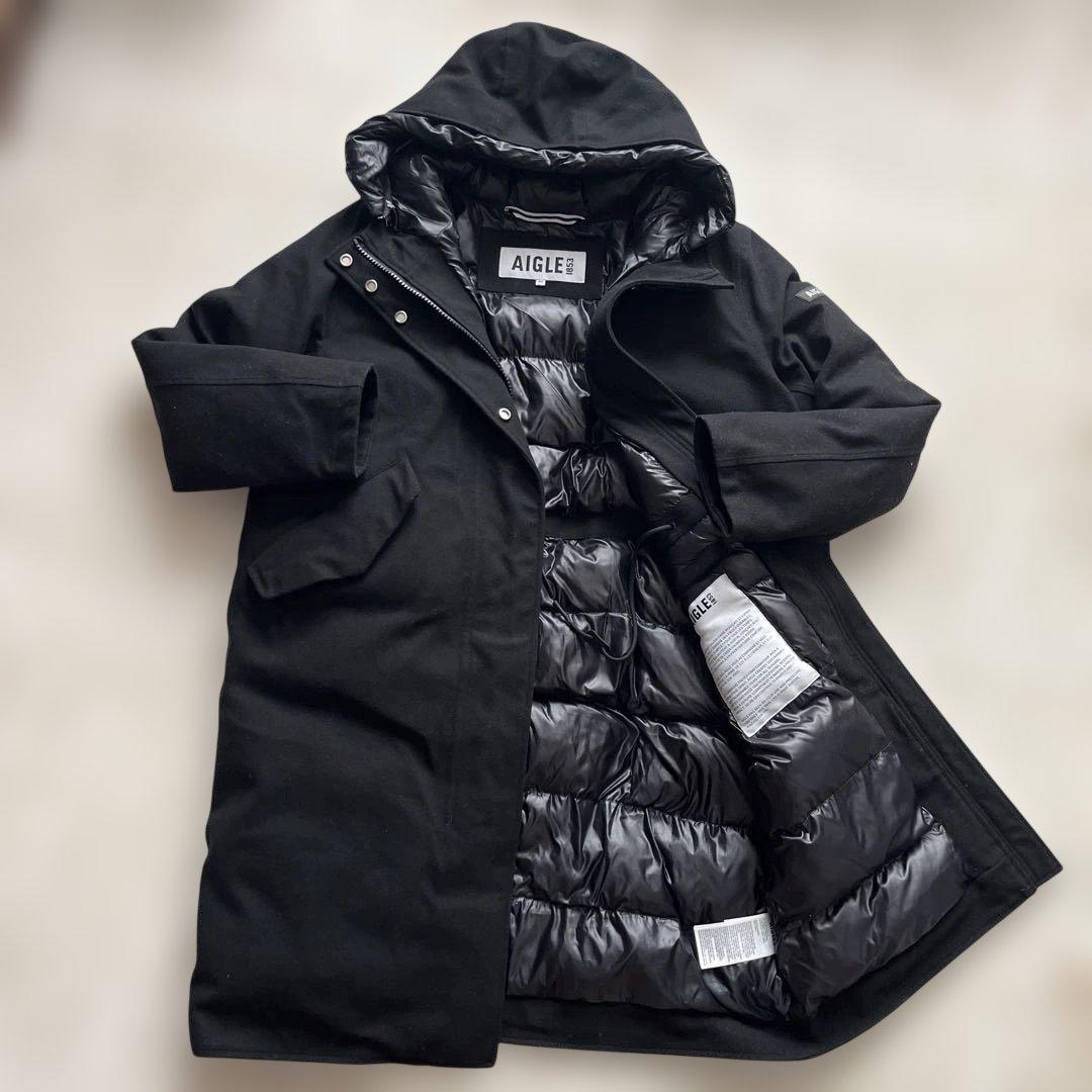 かりんとうさん専用美品 42 AIGLE ブラック ロングコート フード付 L〜