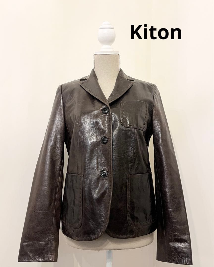 【Kiton】ジャケット　レザー　羊革　カシミヤ100% ダメージ加工