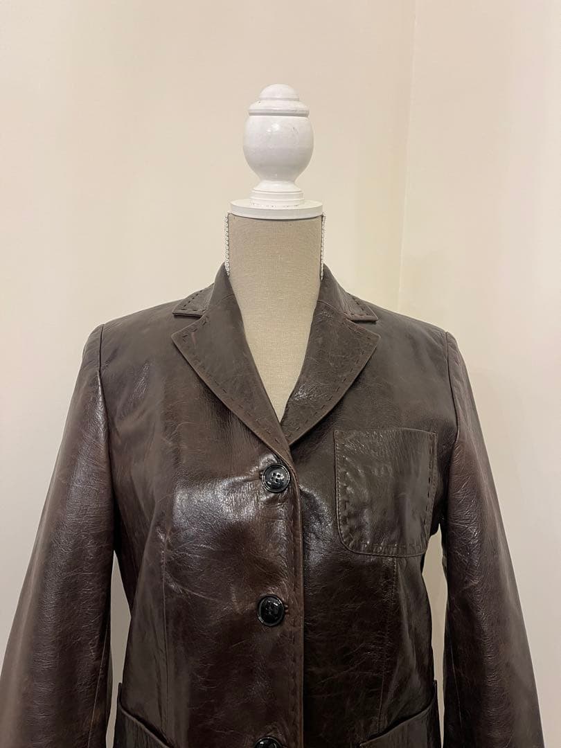 【Kiton】ジャケット　レザー　羊革　カシミヤ100% ダメージ加工