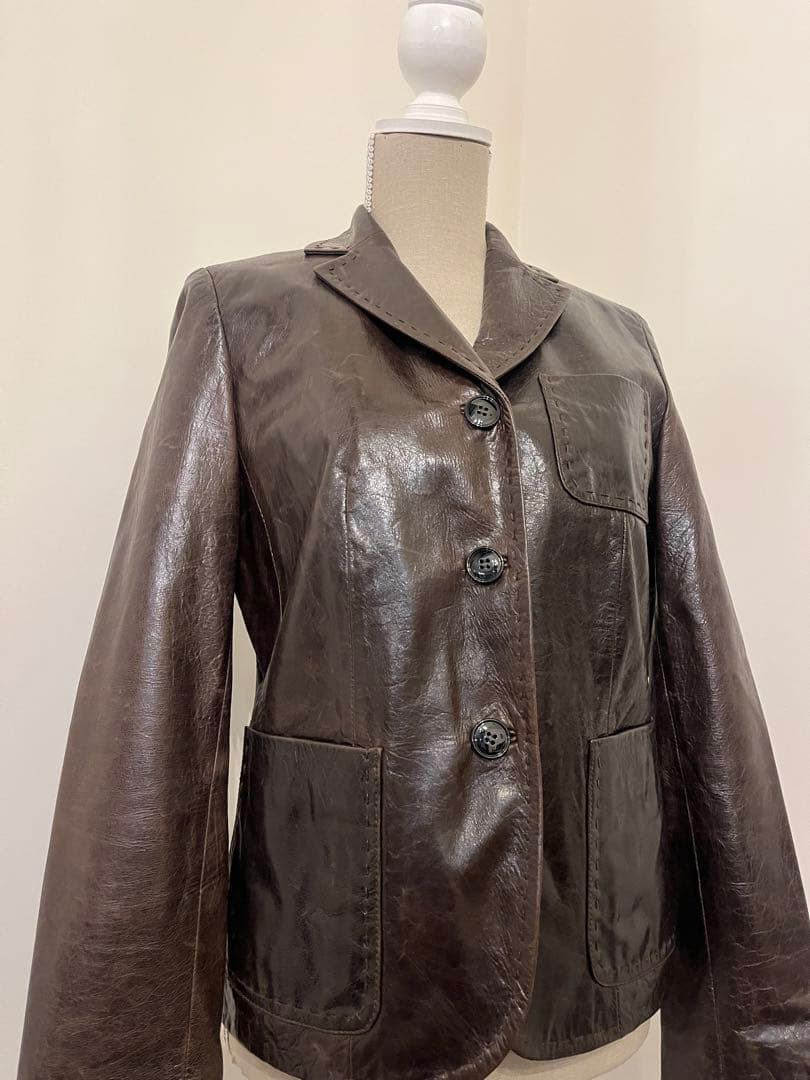 【Kiton】ジャケット　レザー　羊革　カシミヤ100% ダメージ加工