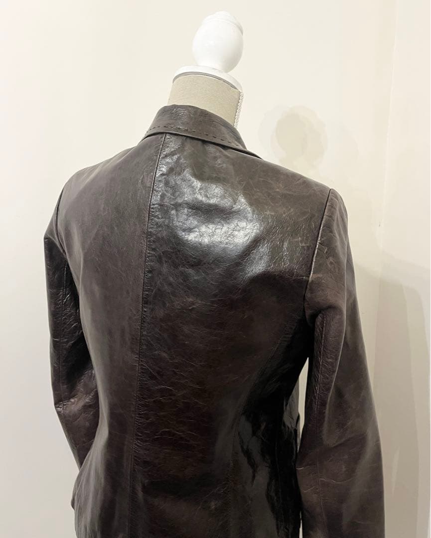 【Kiton】ジャケット　レザー　羊革　カシミヤ100% ダメージ加工