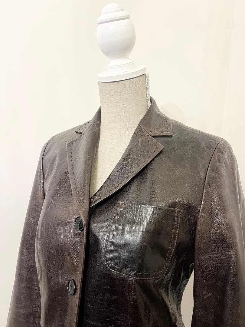 【Kiton】ジャケット　レザー　羊革　カシミヤ100% ダメージ加工