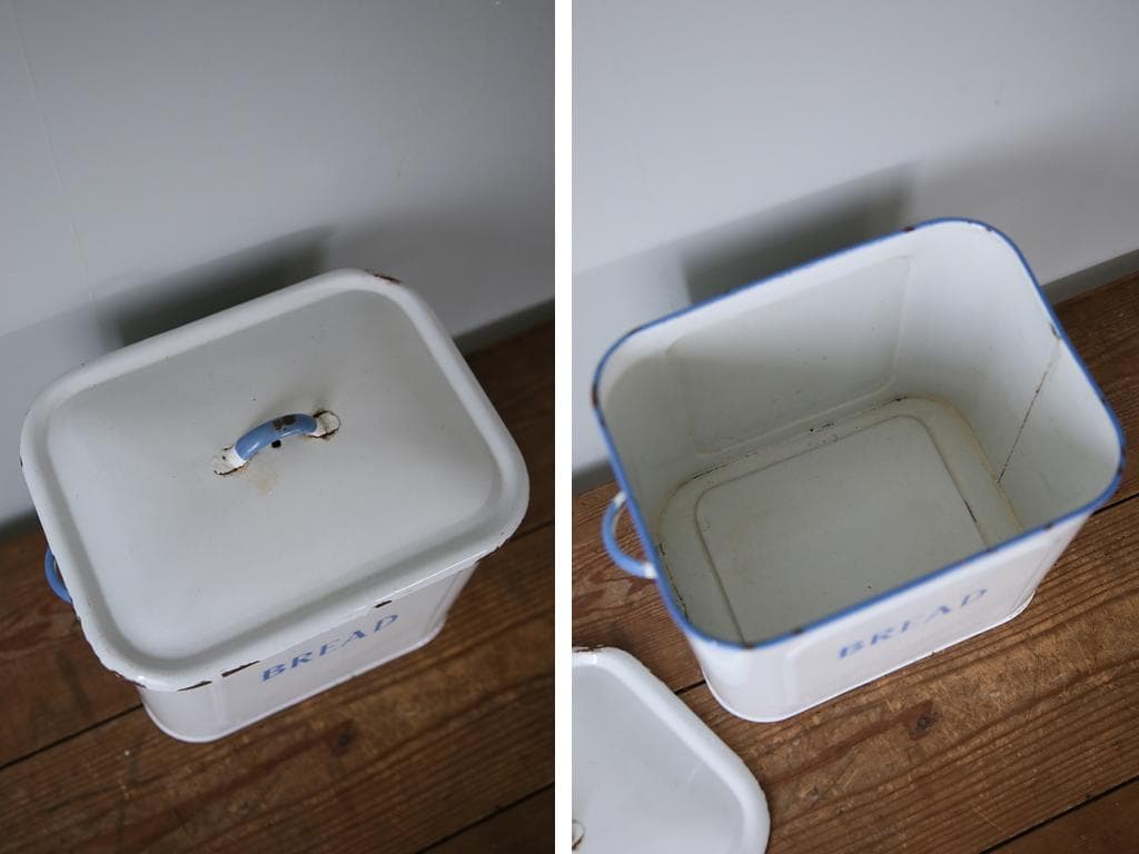 英国アンティーク琺瑯製ブレッド缶/ホーローキャニスター/米びつ(83-242)