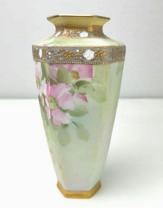 希少★美品★オールドノリタケ 金彩点盛り薔薇絵 花瓶