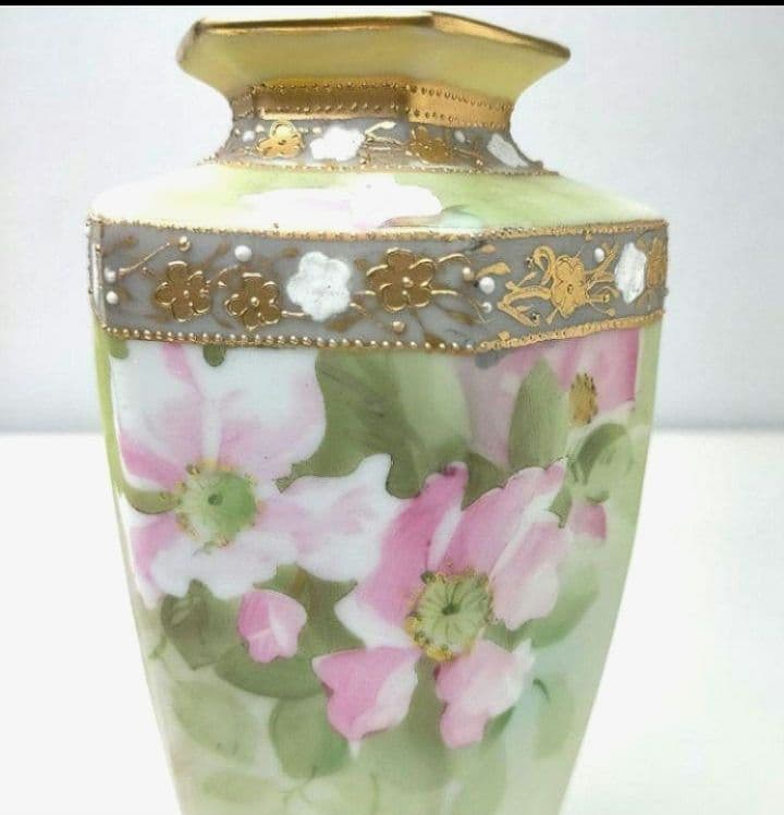 希少★美品★オールドノリタケ 金彩点盛り薔薇絵 花瓶