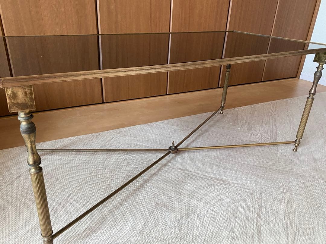 1950s アンティーク ブラックガラストップテーブル 真鍮