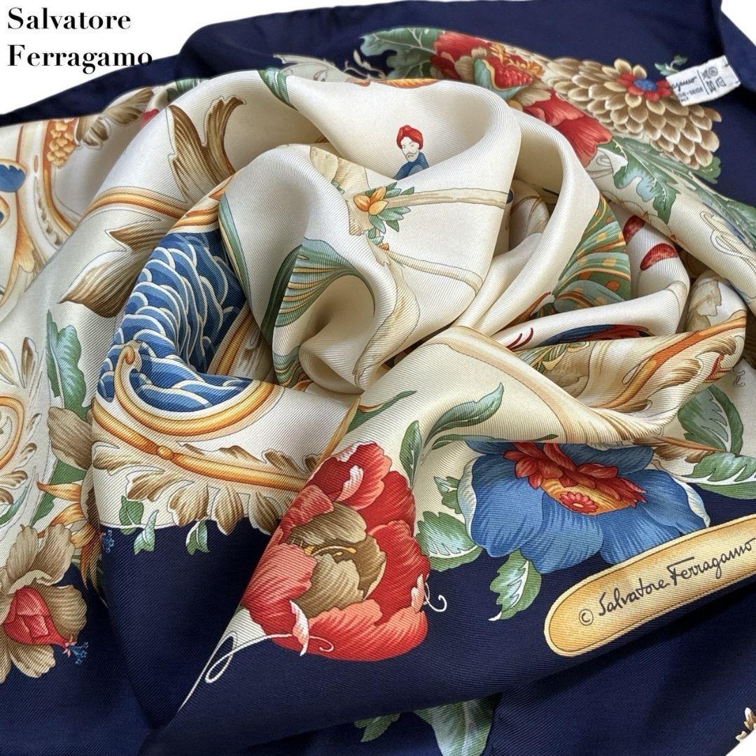極美品✨サルヴァトーレフェラガモ シルク 大判スカーフ ストール イタリア 花柄