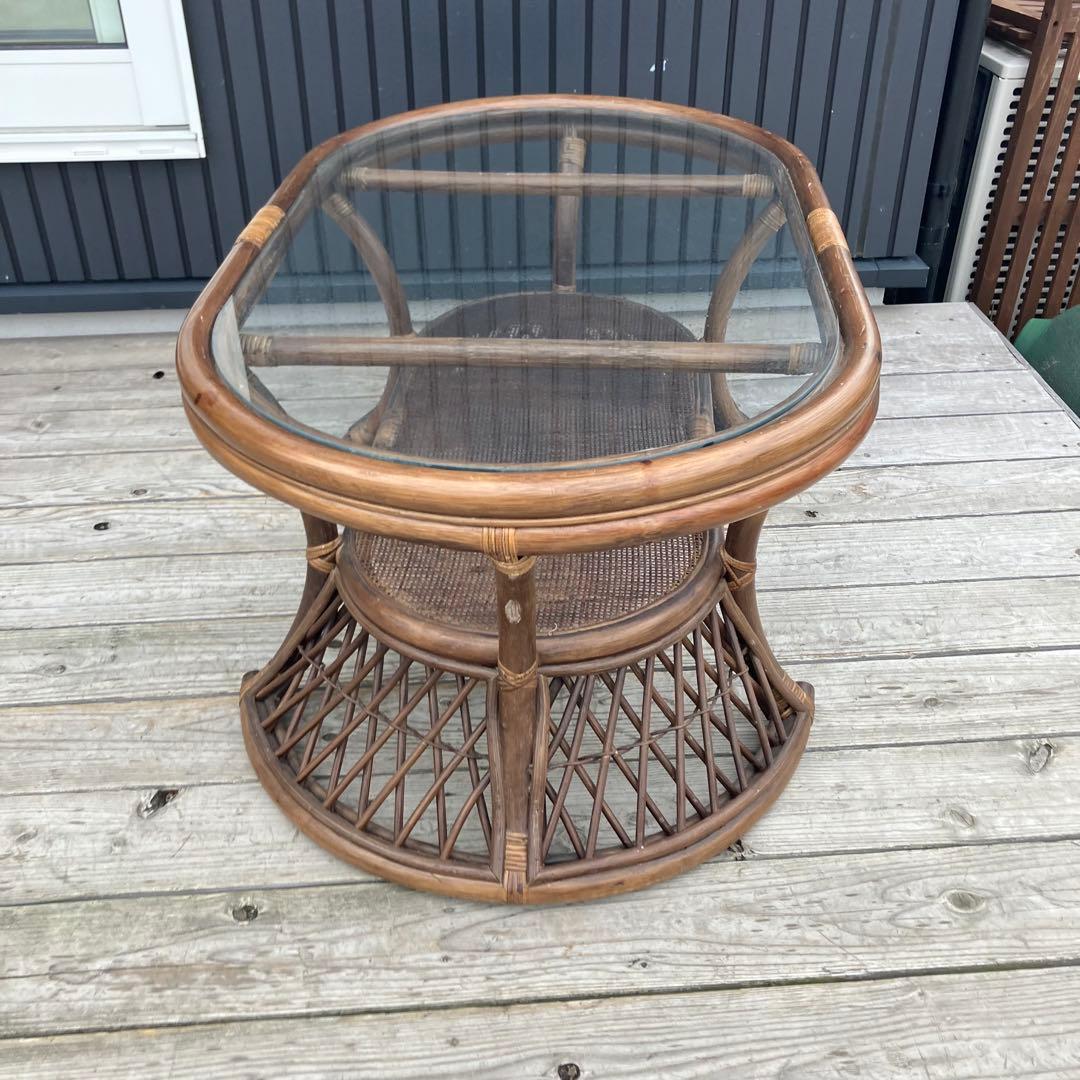 昭和レトロ ヴィンテージ ラタンオーバルテーブル センターテーブル 楕円形