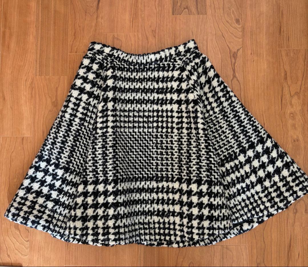 マディソンブルー ツイード フレアスカート 白黒チェック 同素材バッグ付き