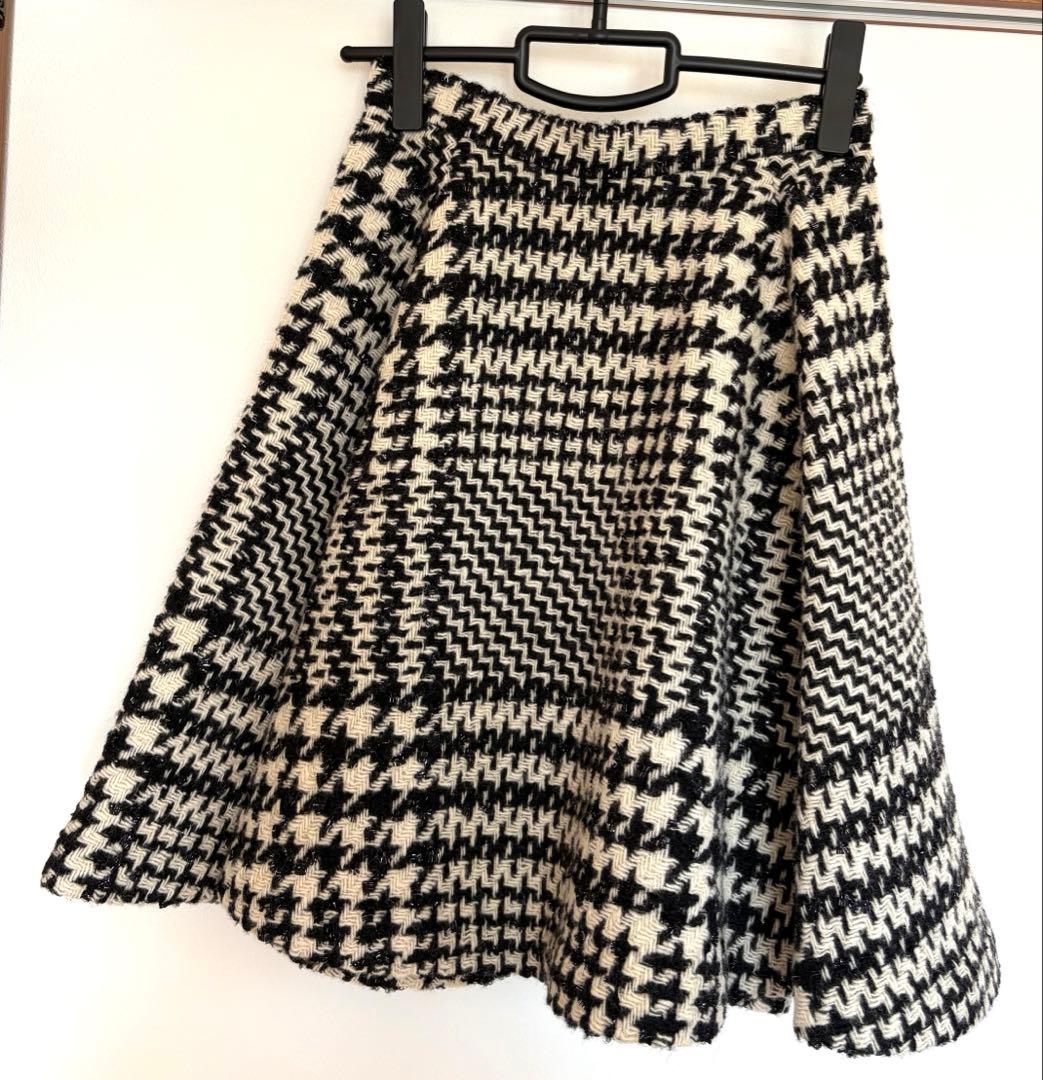 マディソンブルー ツイード フレアスカート 白黒チェック 同素材バッグ付き