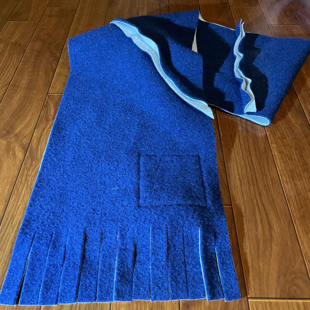 【ほぼ新品】フィンガリン マフラー 日本製 ブルー×ホワイト