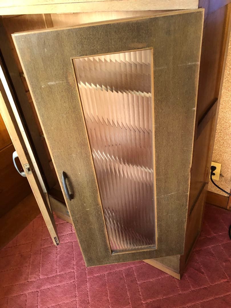 ヴィンテージ 木製キャビネット ガラス扉 引出し付き